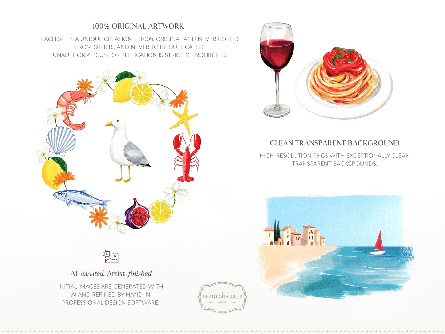 Momenti Italiana -Clipart, Mediterranean Summer, Lemon Italy, Coastal Vacation Elements, Italian Aesthetic, Dolce Vita | 111 PNG/JPEG