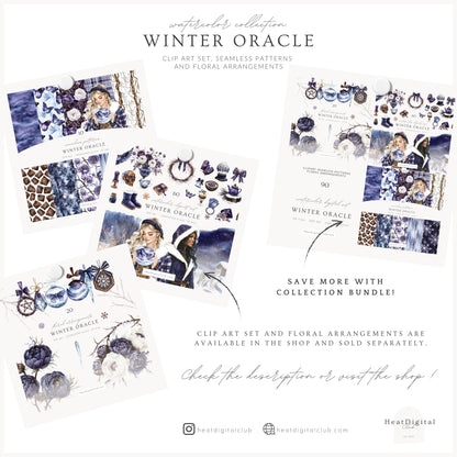 Winter Oracle - Seamless Patterns, Magical, Navy Violet, Mystical Scrapbook  | 10 JPEG