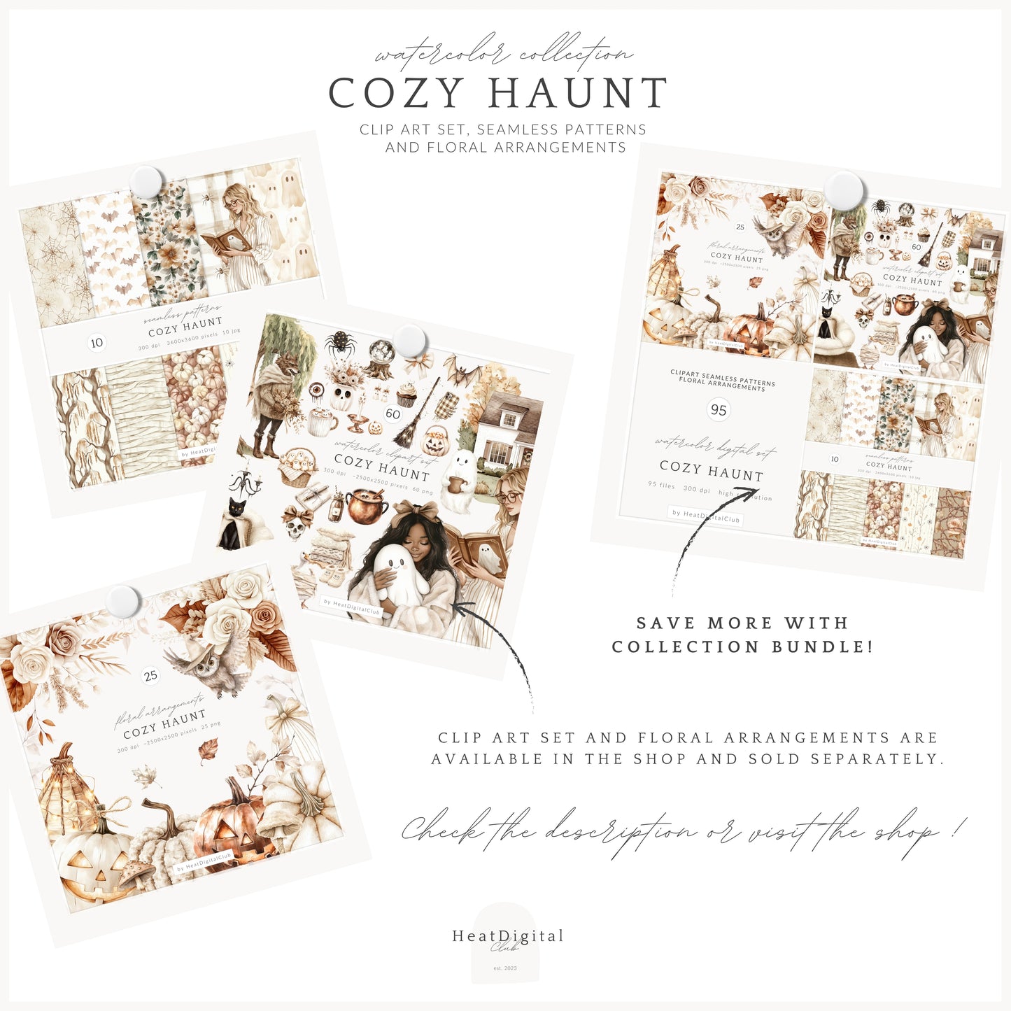 Cozy Haunt - Seamless Patterns, Cozy Halloween, Spooky Autumn, Ghost | 10 JPEG