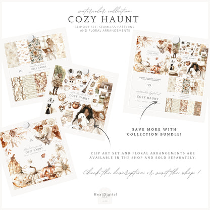 Cozy Haunt - Seamless Patterns, Cozy Halloween, Spooky Autumn, Ghost | 10 JPEG