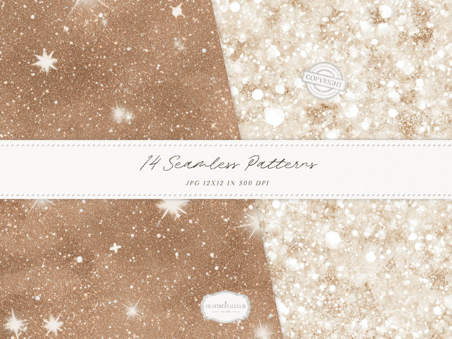 Bohemian Fall - Seamless Patterns, Boho Autumn, Cream Brown Floral Patterns, Pumpkins, Plaid | 14 JPEG