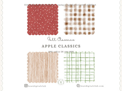 Fall Classics - Seamless Patterns, Gingham, Mushrooms, Pumpkins, Goose, Leaves, Rustic Nursery | 10 JPEG
