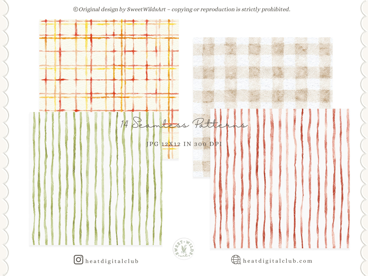 Dolce Classics - Italian Seamless Patterns, Italian Lemon Tile, Dolce Vita Backgrounds, Gingham Stripe | 14 JPEG