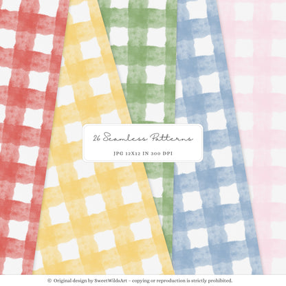 Birthday Barn - Seamless Patterns, Colorful Gingham Stripes Polka Dot | 26 JPEG