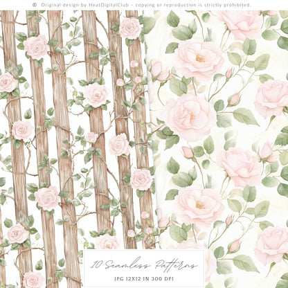 Lovely Farm - Seamless Patterns, Pink Gingham Strawberry, Pastel Country | 10 JPEG