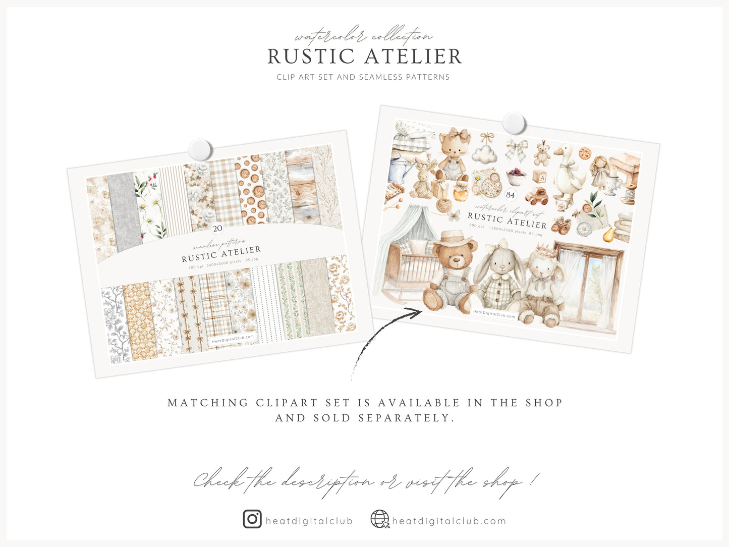 Rustic Atelier - Seamless Patterns, Neutral Floral , Cottagecore, Country, French Rustic | 20 JPEG