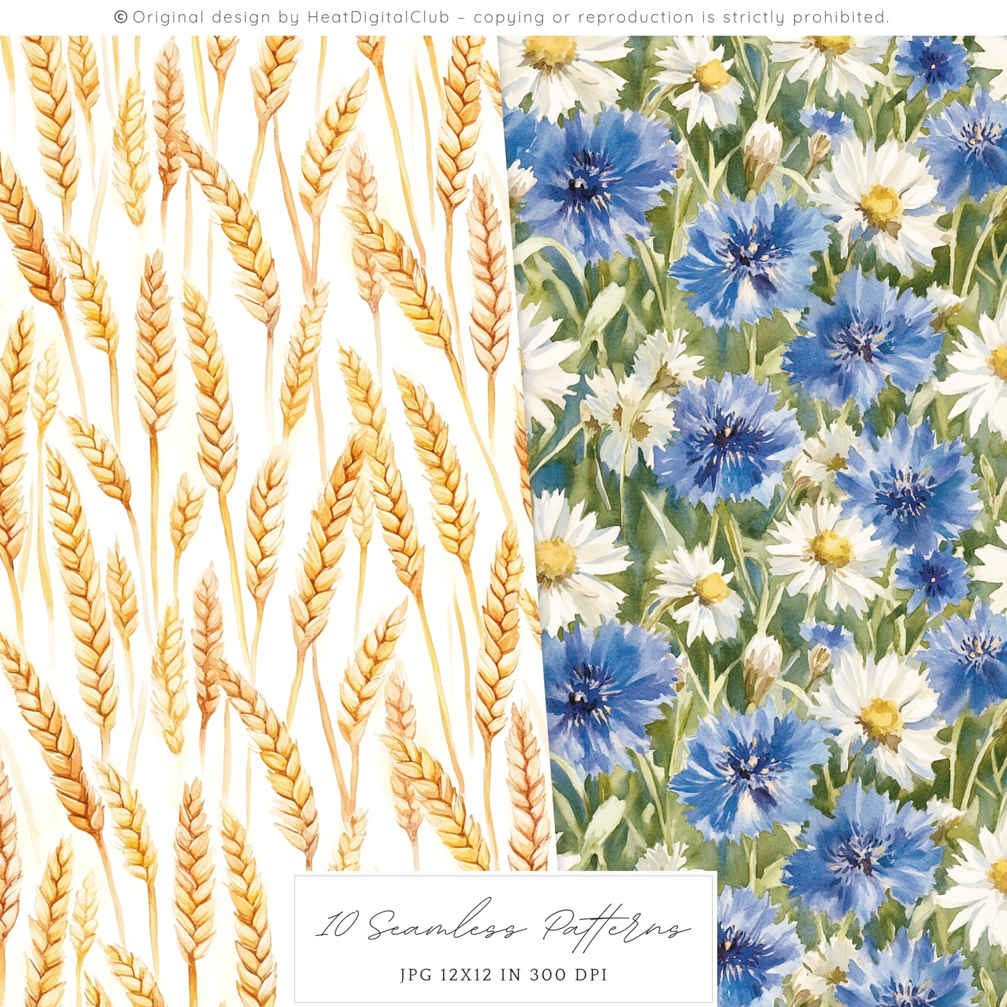 Alpine Summer - Seamless Patterns, Countryside Wildflower, Poppies | 10 JPEG