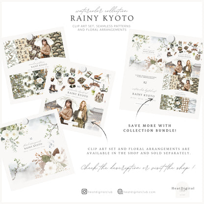 Rainy Kyoto - Seamless Patterns, Japanese Patterns, Cozy Textures, Floral Patterns | 10 JPEG