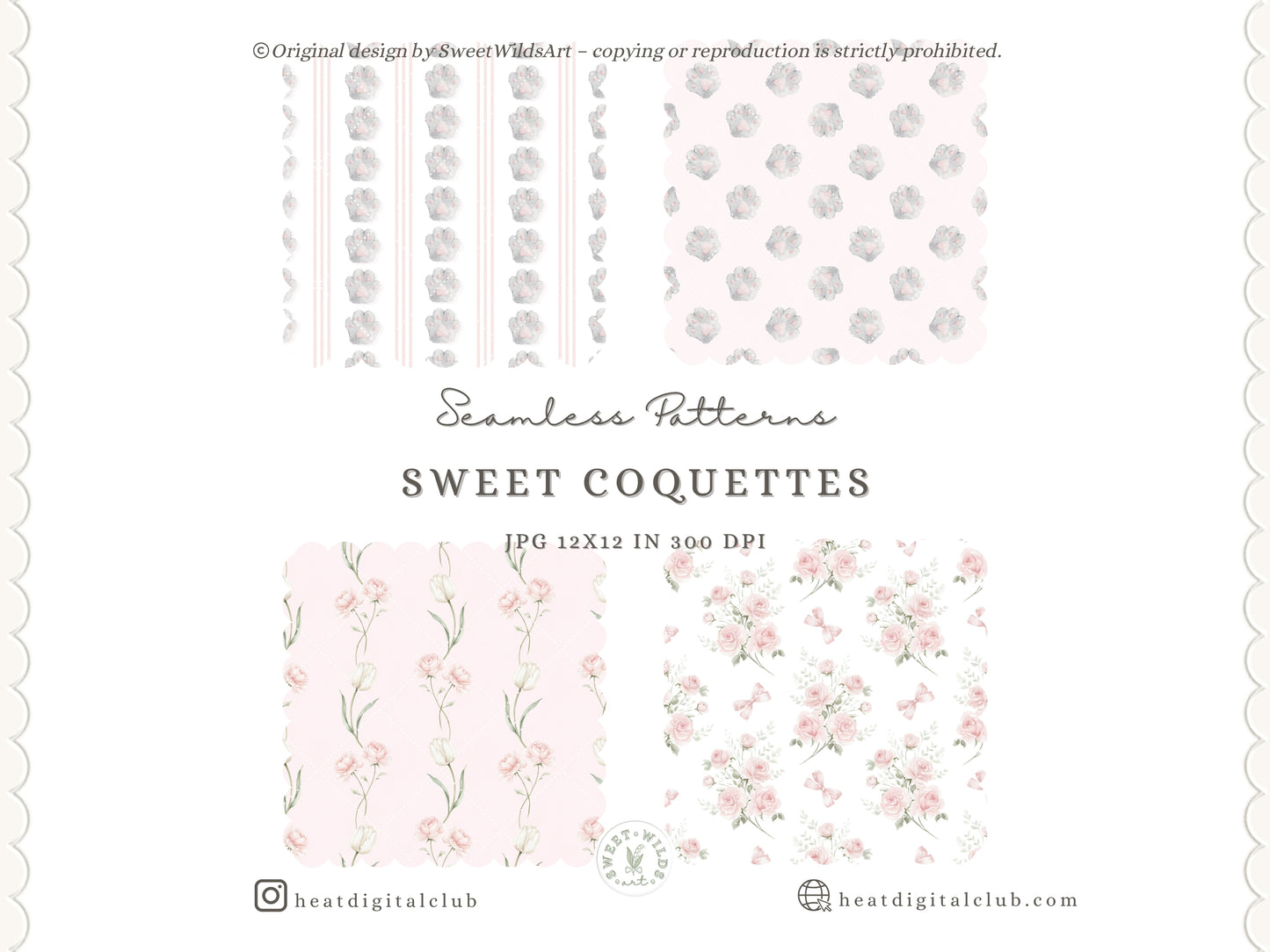 Sweet Coquettes - Seamless Patterns, Pink Digital Paper, Gingham Stripes Floral Patterns, Baby Girl | 10 JPEG