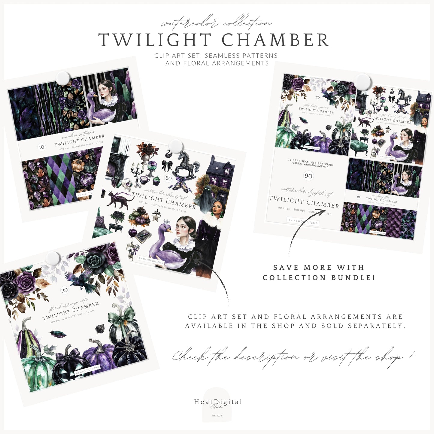 Twilight Chamber - Seamless Patterns, Gothic, Velvet Halloween | 10 JPEG