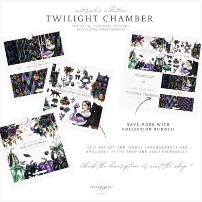 Twilight Chamber - Seamless Patterns, Gothic, Velvet Halloween | 10 JPEG