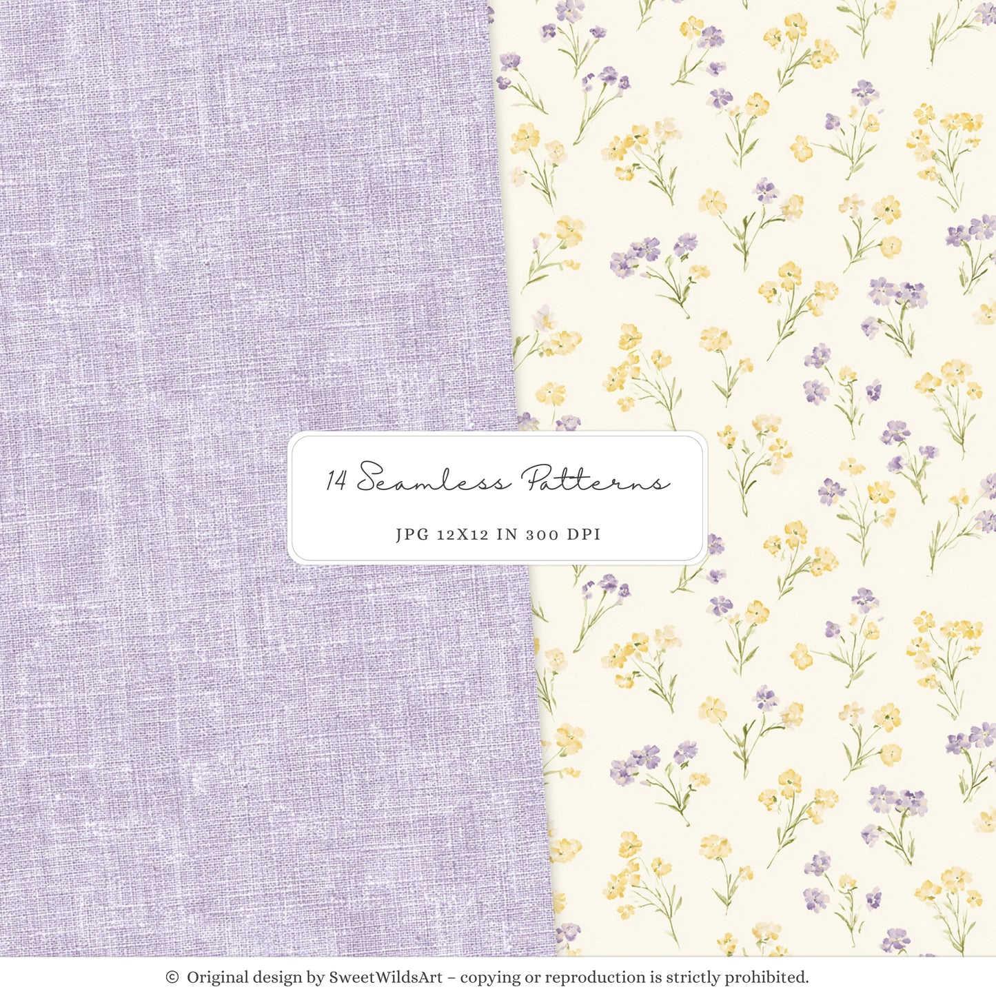 Sweet Easter - Seamless Patterns, Light Purple & Yellow Gingham, Stripes, Pastel Spring | 14 JPEG
