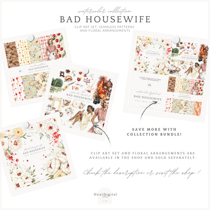 Bad Housewife - Seamless Patterns, Domestic Horror, Creepy Cute, Halloween | 10 JPEG