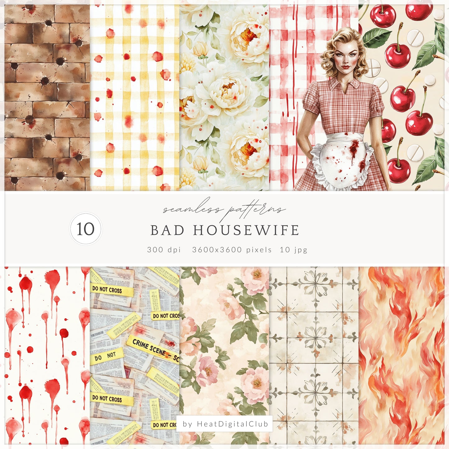 Bad Housewife - Collection Bundle, Retro Halloween, Domestic Horror | 79 PNG/JPEG