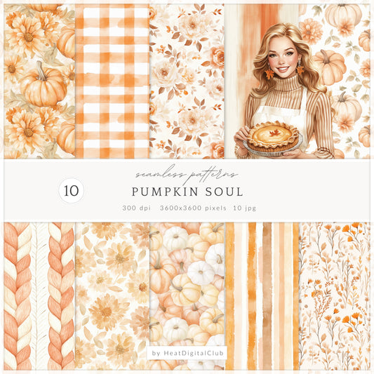 Pumpkin Soul - Seamless Patterns, Fall, Cozy Autumn |10 JPEG
