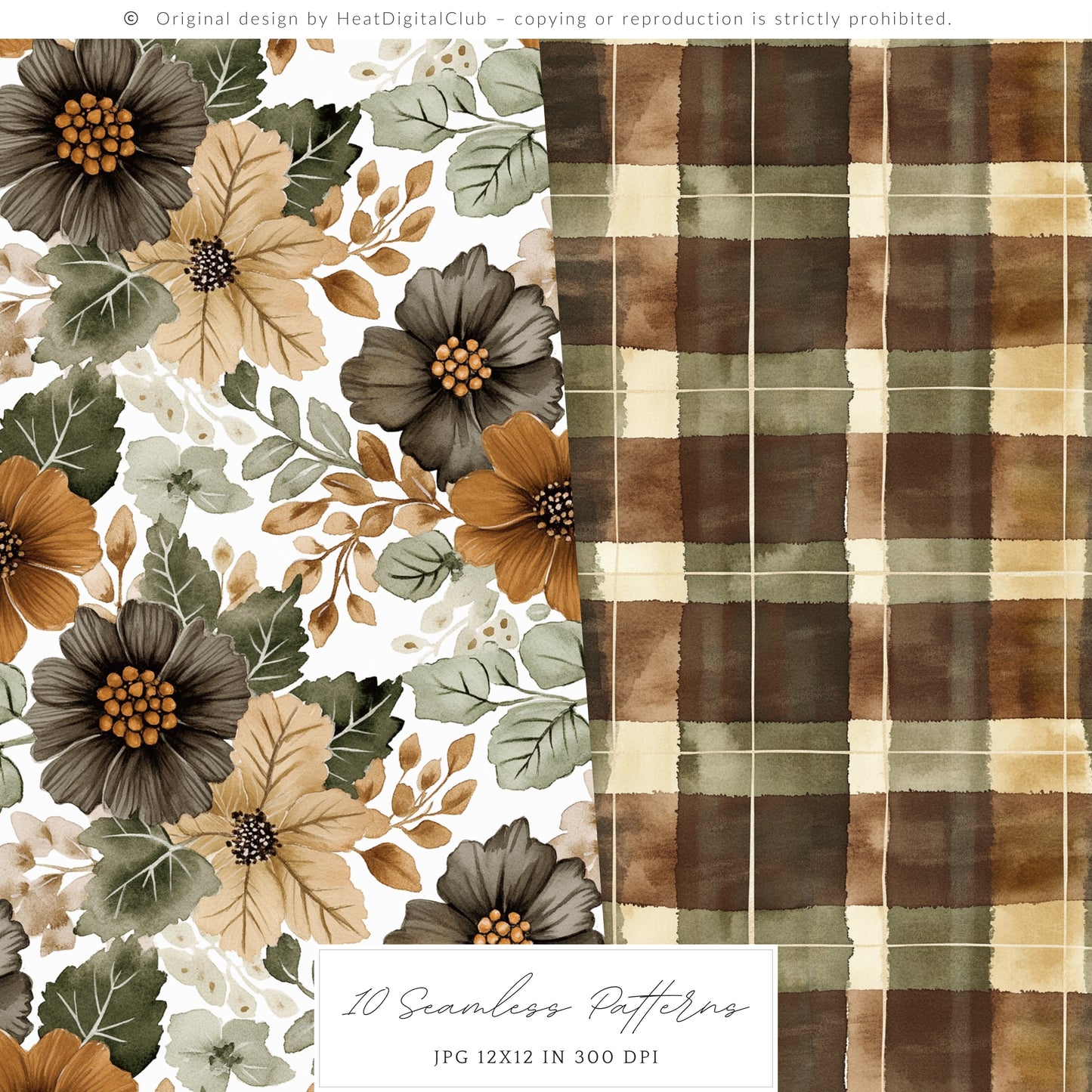 Autumn Gallery - Seamless Patterns, Fall, Pumpkin Botanical | 10 JPEG