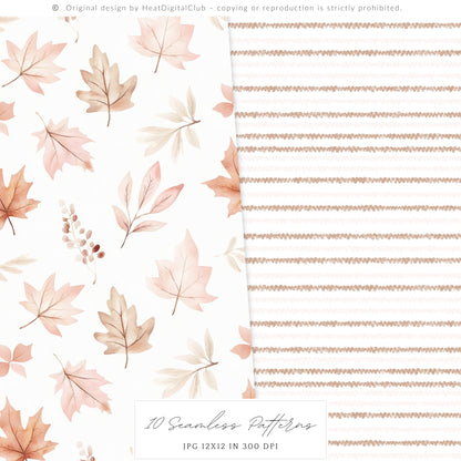 Falling Pretty - Seamless Patterns, Autumn, Pink Pumpkins | 10 JPEG
