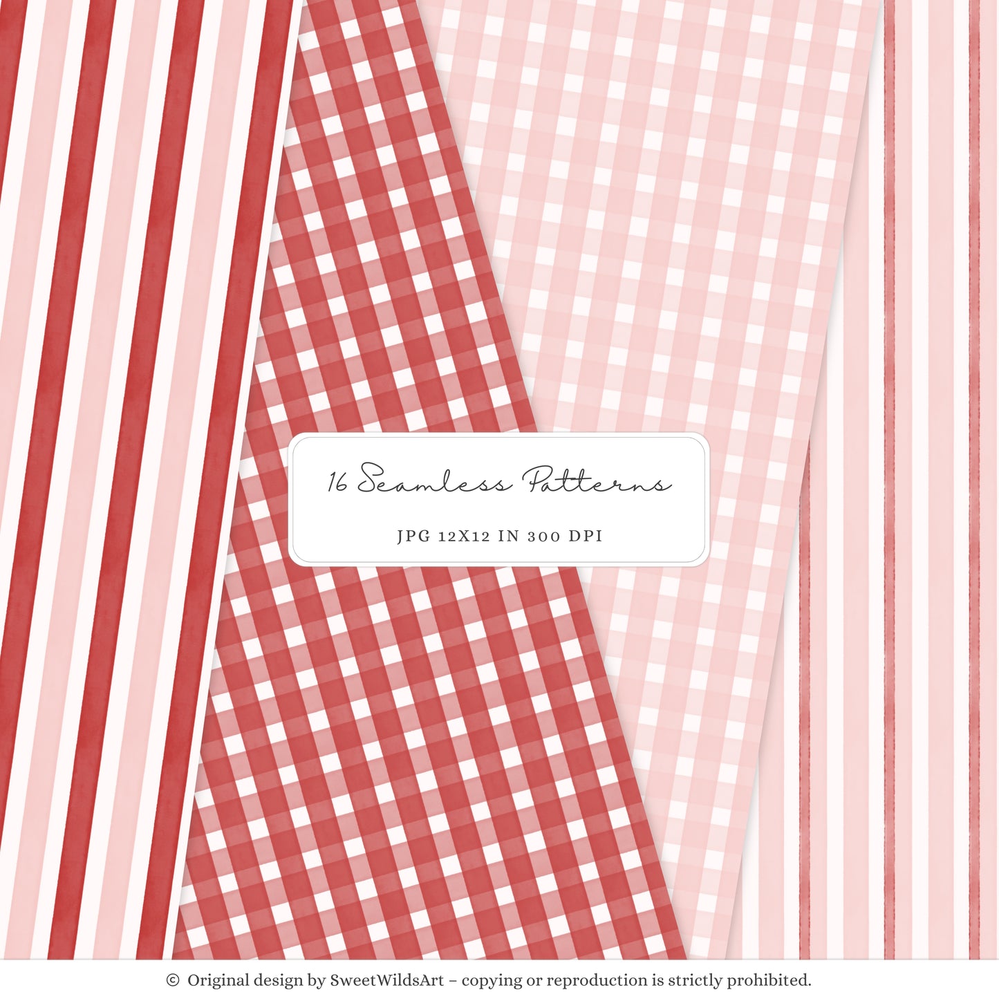 Holly Jolly - Christmas Seamless Patterns, Pink & Red Stripes, Holiday ,Winter | 16 JPEG