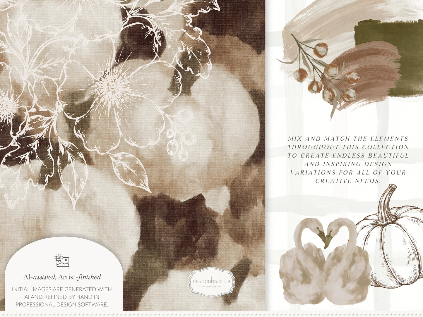 Autumn Palette - Clipart, Vintage Fall Backgrounds, Botanical Bundle | 121 PNG