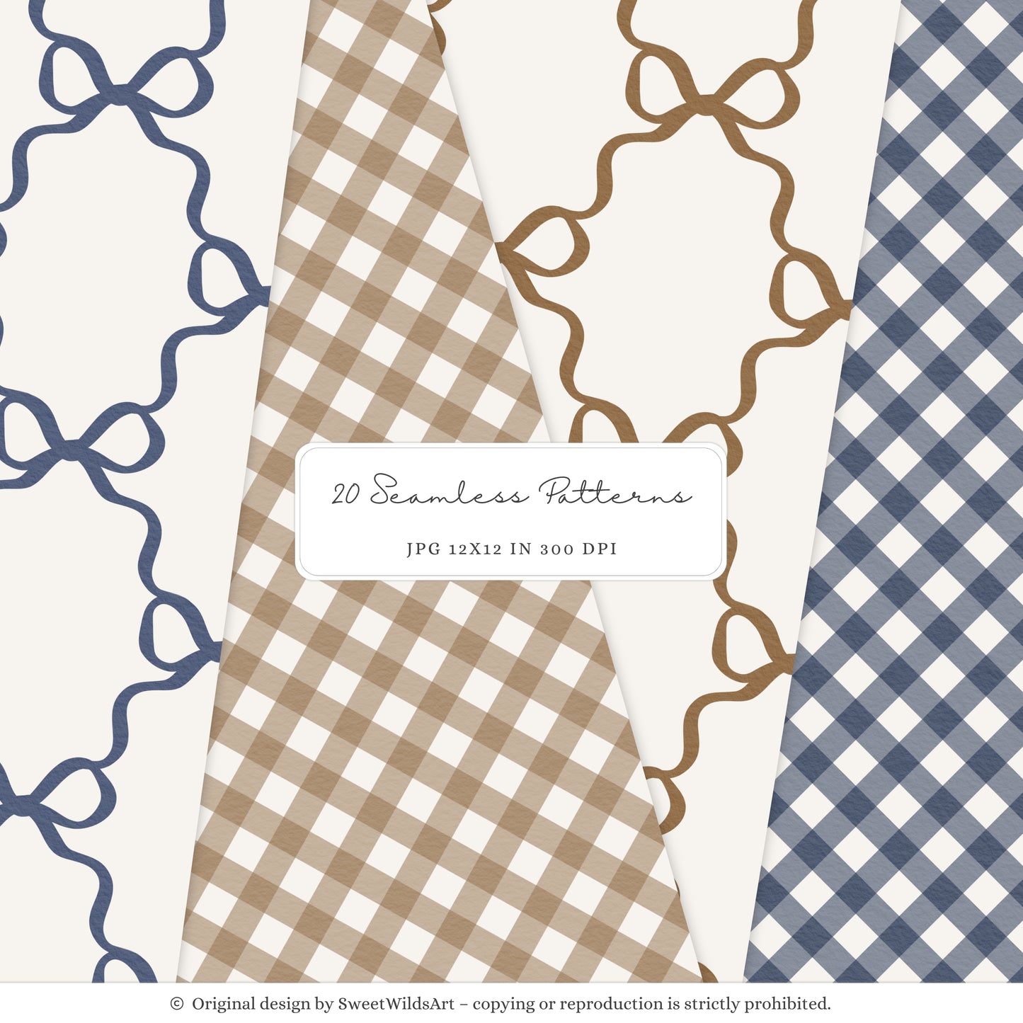 Winter Classics - Seamless Patterns, Blue Brown Tartan, Florals, Woodland, Nursery | 20 PNG