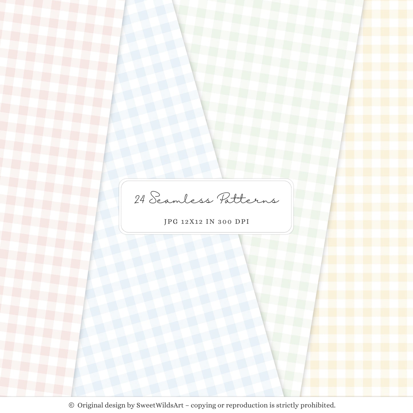 Sweet Classics - Seamless Patterns, Pastel Gingham, Floral Scrapbook Paper, Baby Nursery | 24 JPEG