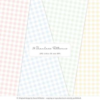 Sweet Classics - Seamless Patterns, Pastel Gingham, Floral Scrapbook Paper, Baby Nursery | 24 JPEG