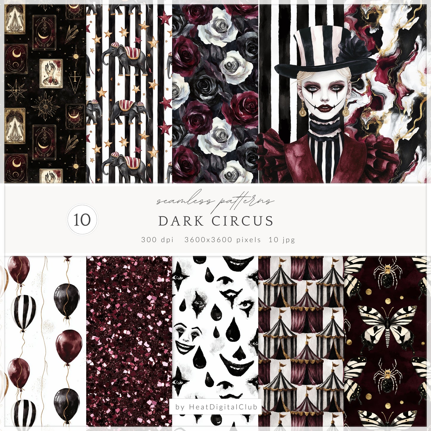 Dark Circus - Collection Bundle, Gothic Halloween, Vintage Carnival | 82 PNG/JPEG