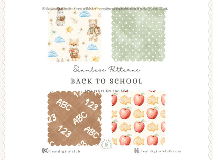 Back To School - Watercolor Seamless Patterns, Neutral School Supplies Digital Paper | 14 JPEG