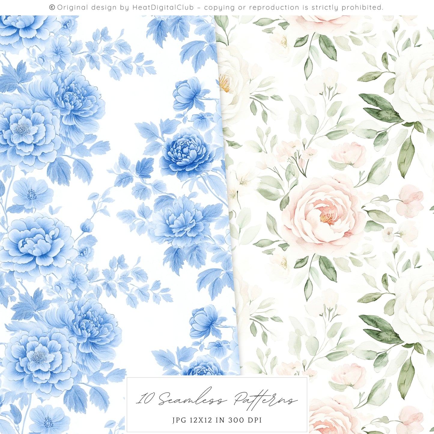 Summer Chic – Seamless Patterns,Gingham, Grandmillennial Florals | 10 JPEG