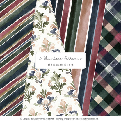 Little Classics - Watercolor Seamless Patterns, Grandmillennial Floral Hydrangea | 24 JPEG