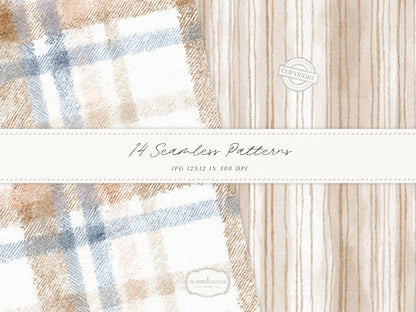 Gentle Fall - Seamless Patterns, Neutral Autumn Patterns, Cozy Watercolor Patterns, Rainy Autumn | 14 JPEG