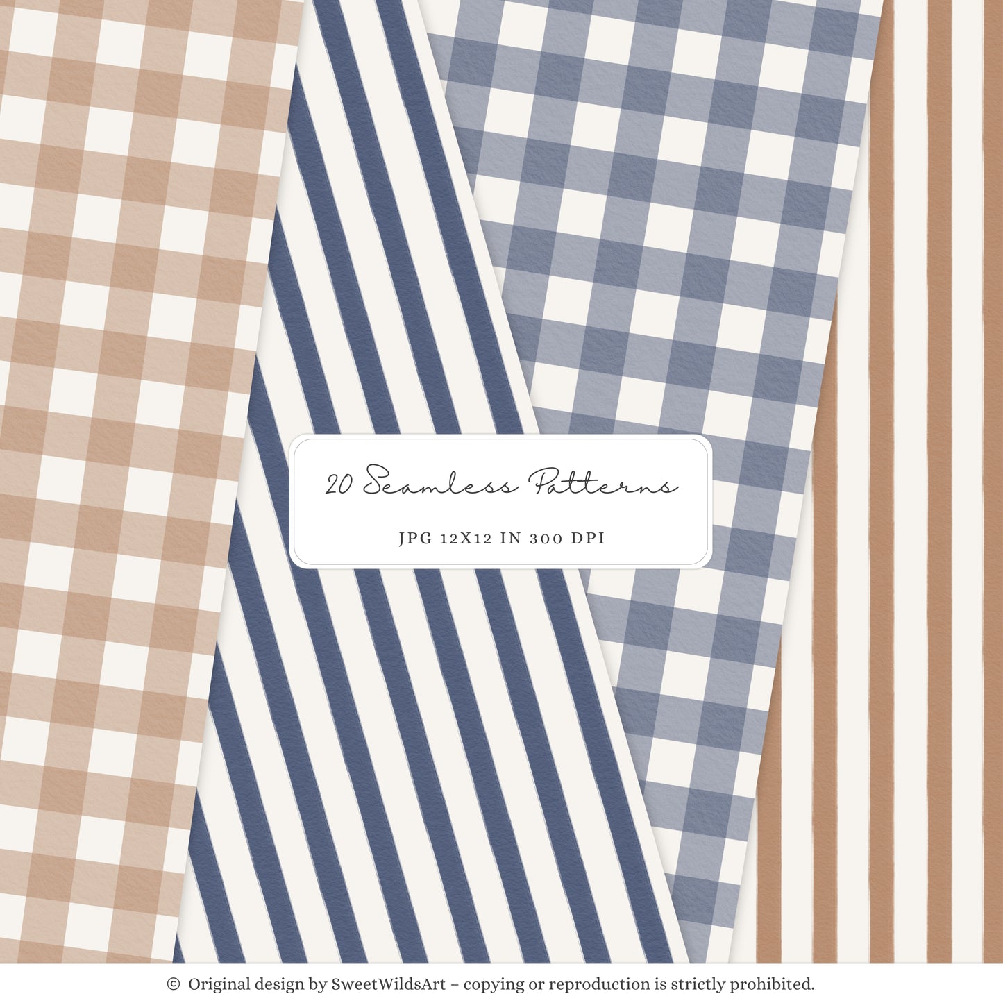 Winter Classics - Seamless Patterns, Blue Brown Tartan, Florals, Woodland, Nursery | 20 PNG