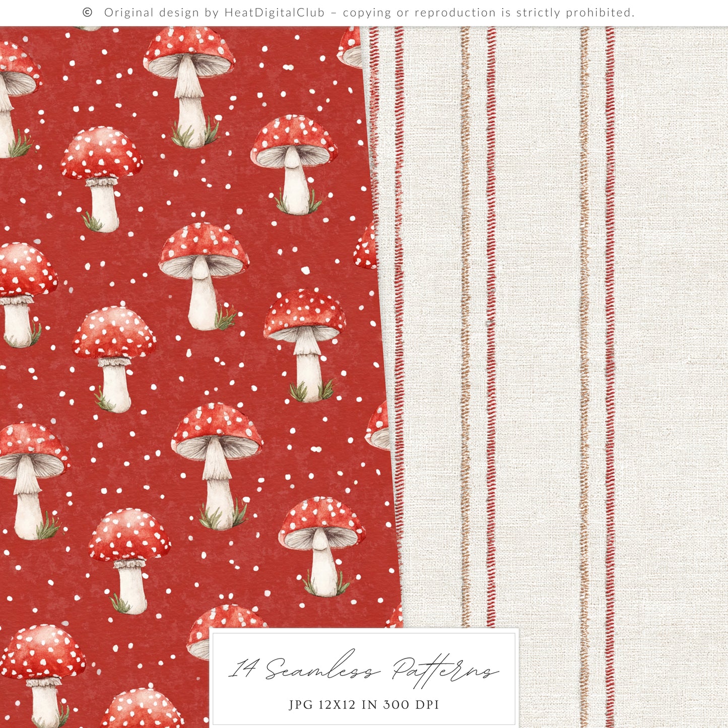 Mushroom Garden - Seamless Patterns, Cottagecore Forest Digital Paper, Shabby Patterns | 14 PNG