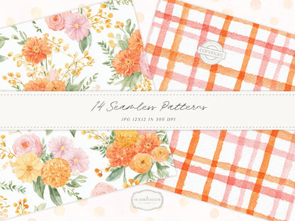 Joyful Fall - Seamless Patterns, Bright Autumn Digital Paper, Autumn Floral | 14 JPEG