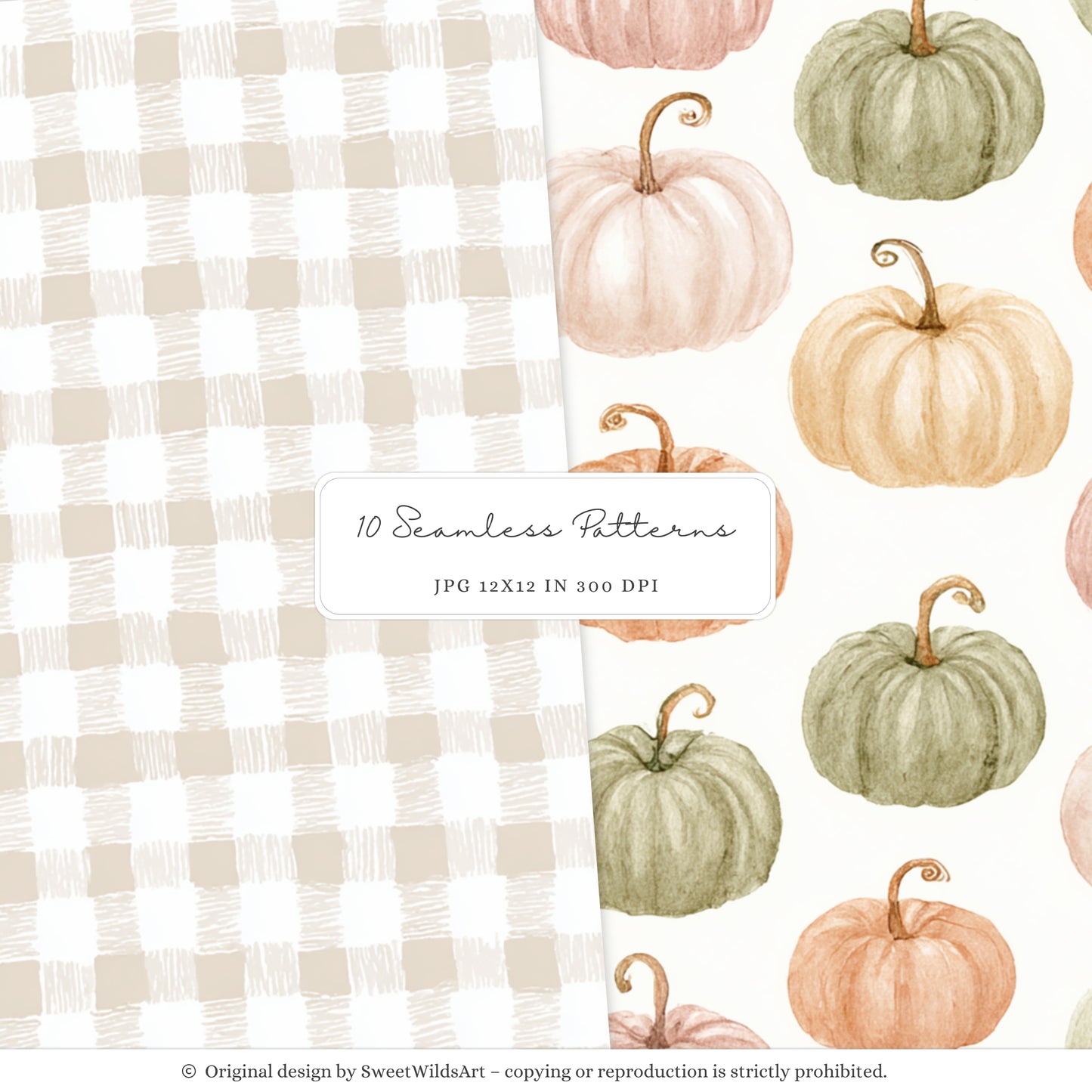 Goose Farm - Seamless Patterns, Plaid, Country Pumpkin, Sunflowers | 10 JPEG
