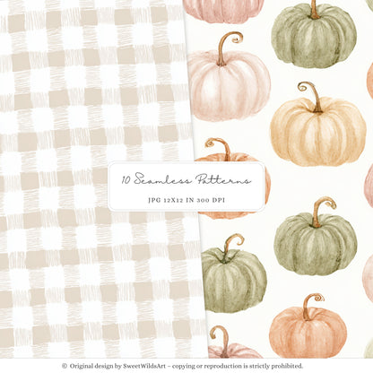 Goose Farm - Seamless Patterns, Plaid, Country Pumpkin, Sunflowers | 10 JPEG