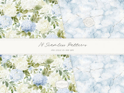 Easter Elegance - Seamless Patterns, Chinoiserie Spring, Elegant Hydrangeas | 14 JPEG