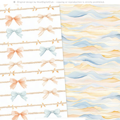 Autumn Shore - Seamless Patterns, Coastal Fall, Blue Orange Pumpkin | 10 JPEG