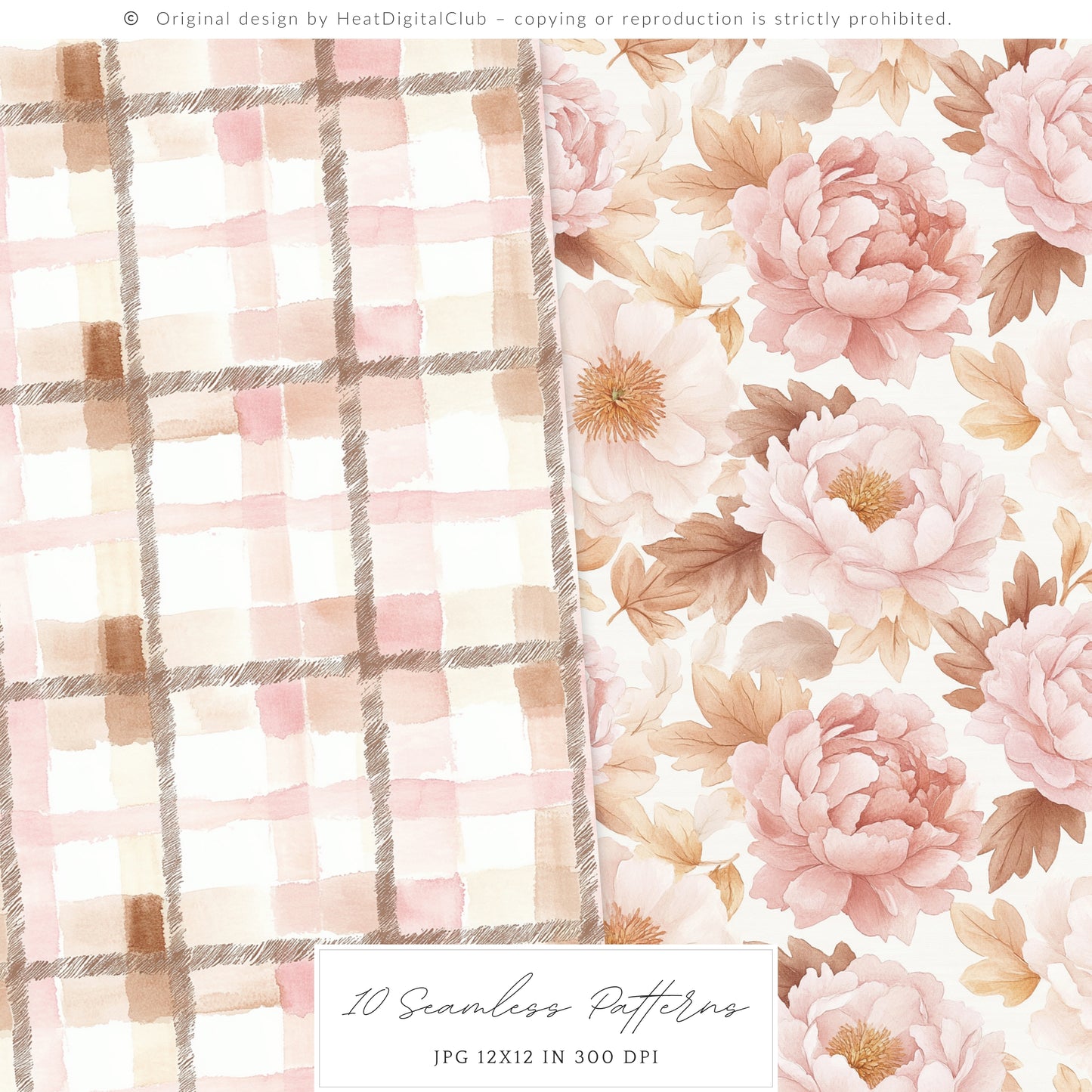 Falling Pretty - Seamless Patterns, Autumn, Pink Pumpkins | 10 JPEG