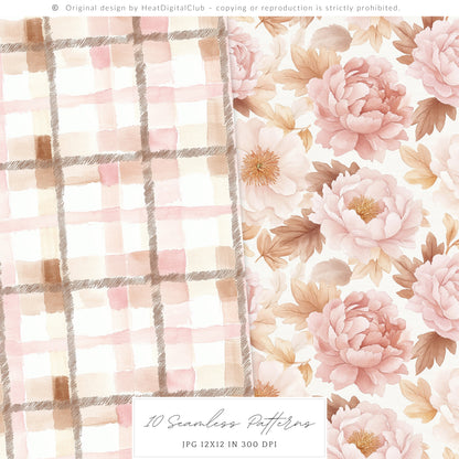 Falling Pretty - Seamless Patterns, Autumn, Pink Pumpkins | 10 JPEG