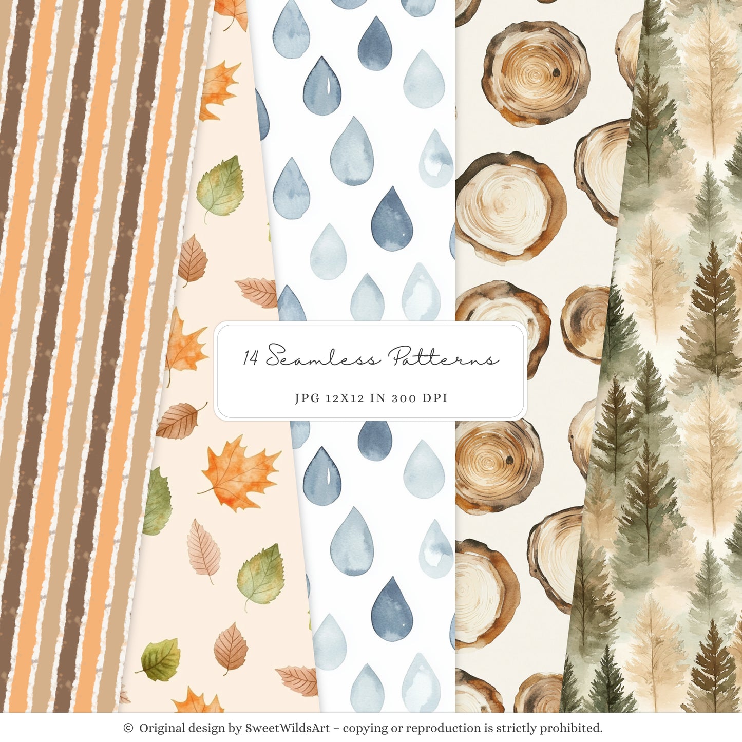 Autumn Woods - Seamless Patterns, Cozy Woodland, Fall Forest Patterns | 14 JPEG