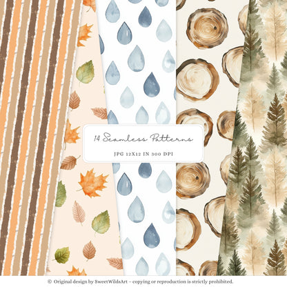 Autumn Woods - Seamless Patterns, Cozy Woodland, Fall Forest Patterns | 14 JPEG