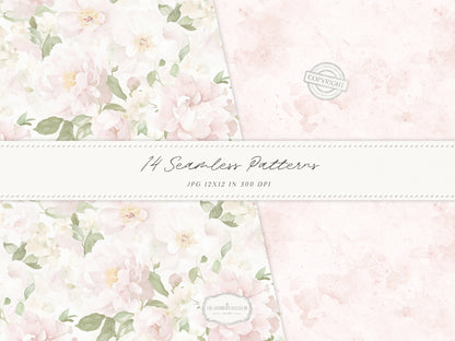 Easter Blush - Seamless Patterns, Chinoiserie Spring, Elegant Light Pink Floral | 14 JPEG