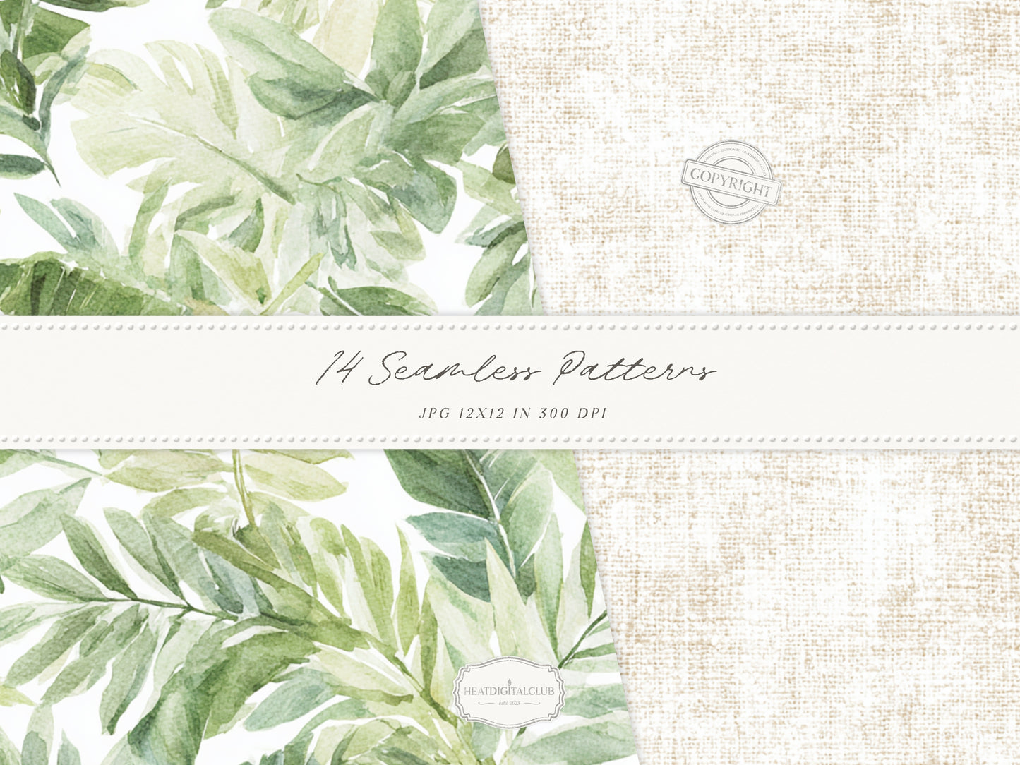 Coconut Dune - Tropical Seamless Patterns, Neutral Beach Patterns, Palm Leaves, Coastal Summer | 14 JPEG