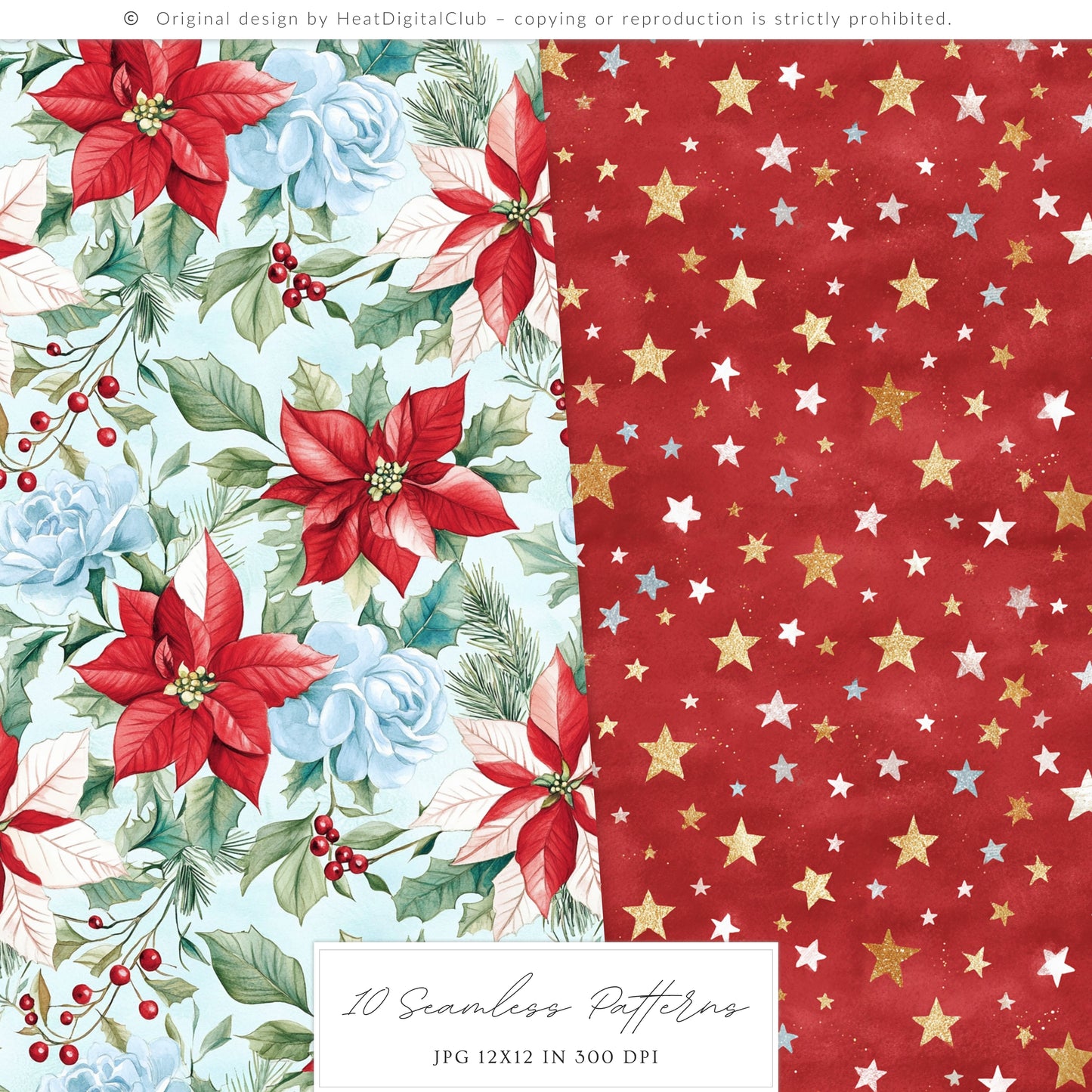 Holiday Circus - Seamless Patterns, Christmas, Red & White Stripes Pattern | 10 JPEG