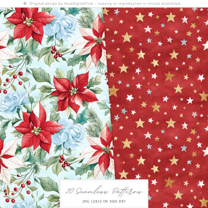 Holiday Circus - Seamless Patterns, Christmas, Red & White Stripes Pattern | 10 JPEG