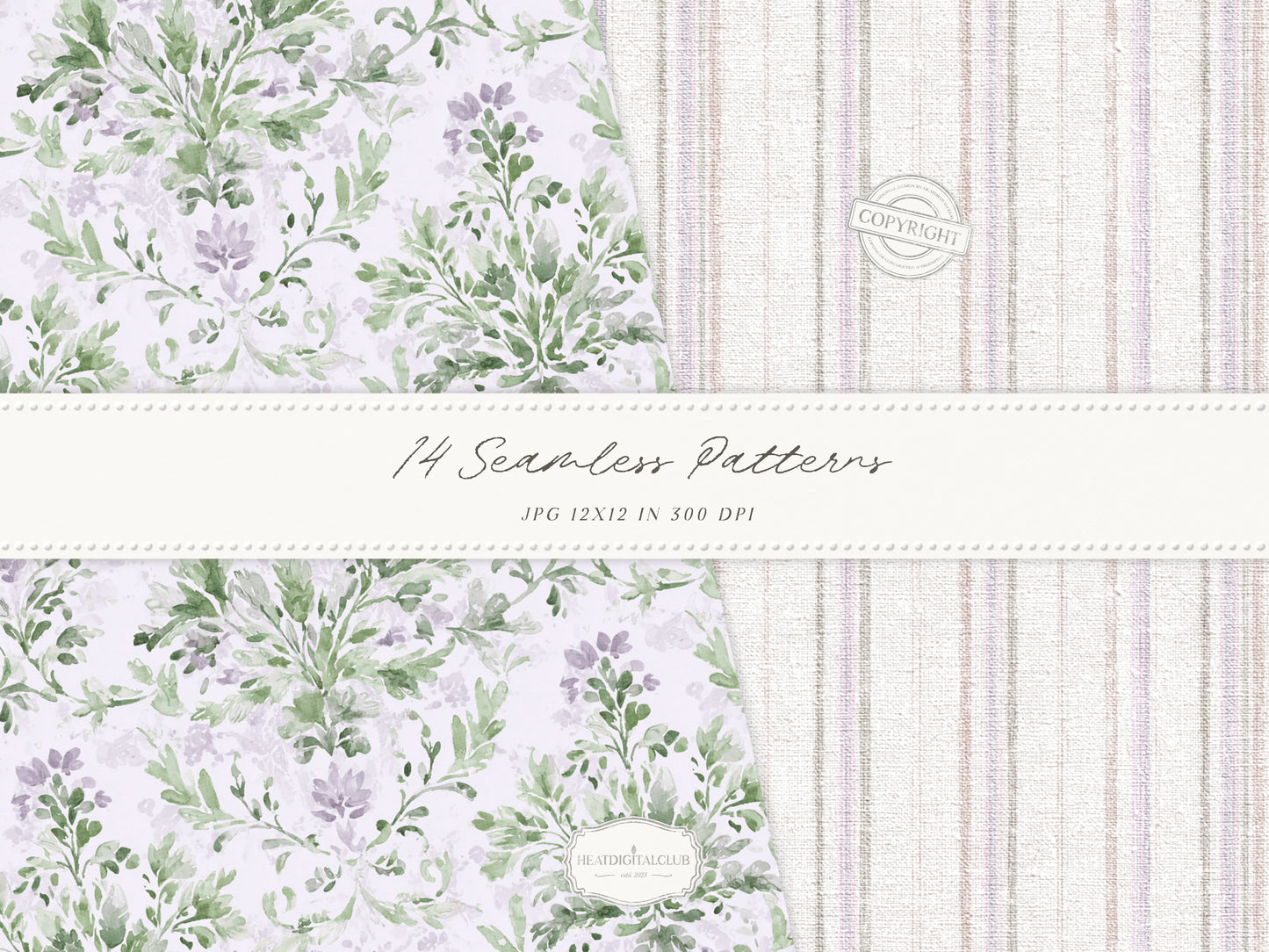 Pistachio Lavender - Seamless Patterns, French Countryside, Lavender Floral Digital Paper, Spring | 14 JPEG