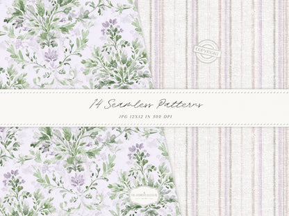 Pistachio Lavender - Seamless Patterns, French Countryside, Lavender Floral Digital Paper, Spring | 14 JPEG