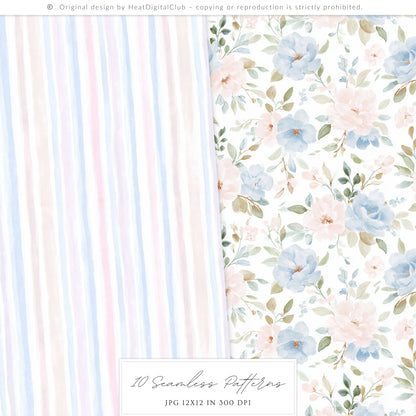 She is a Libra - Watercolor Seamless Patterns,  Libra Zodiac, Astrology, Zodiac | 10 JPEG