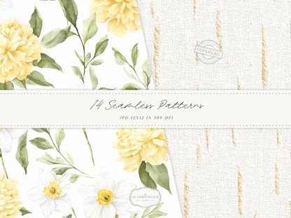 Summer Aperitivo - Seamless Patterns, Italian Citrus Patterns, Lemon Toile Floral Stripe Gingham | 14 JPEG
